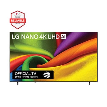 Front view of 85 inch LG NANO 4K UHD AI NU85 Smart TV 2026 85NU850BPUA